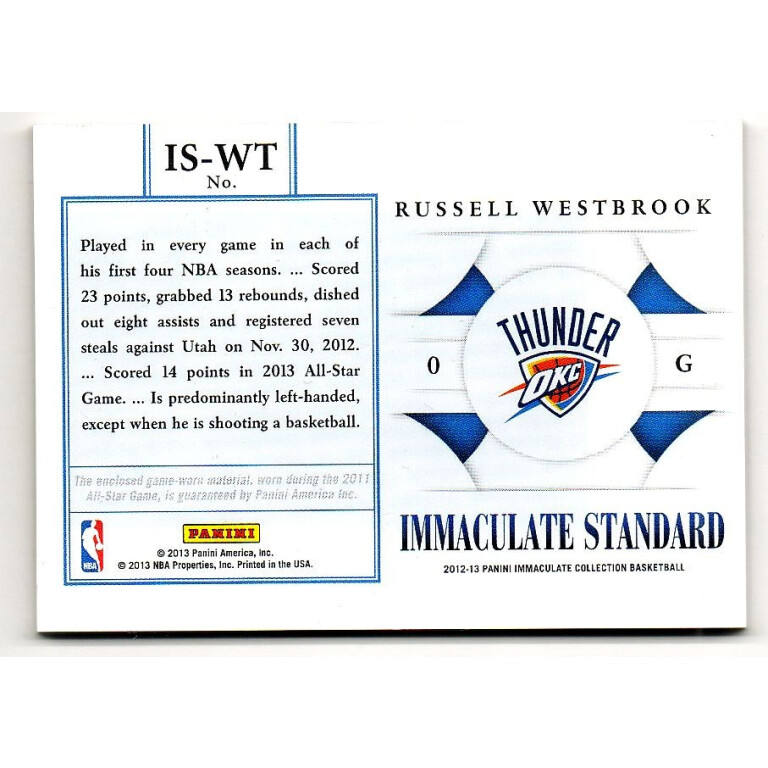 RUSSELL WESTBROOK - THUNDER - 12-13 PANINI IMMACULATE - KARTA NBA