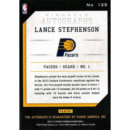 LANCE STEPHENSON - PACERS - KARTA NBA - KARTA Z AUTOGRAFEM