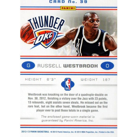 RUSSELL WESTBROOK - THUNDER - KARTA NBA