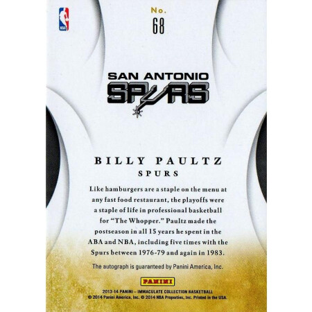 BILLY PAULTZ - SPURS - KARTA NBA - KARTA Z AUTOGRAFEM
