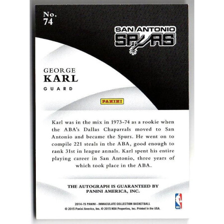 GEORGE KARL - SPURS - KARTA NBA - KARTA Z AUTOGRAFEM