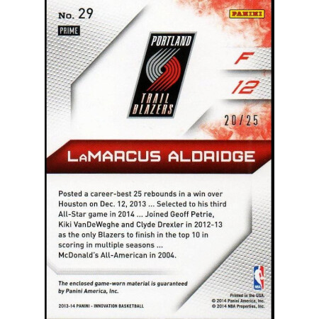 LAMARCUS ALDRIDGE - BLAZZERS - KARTA NBA - PATCH