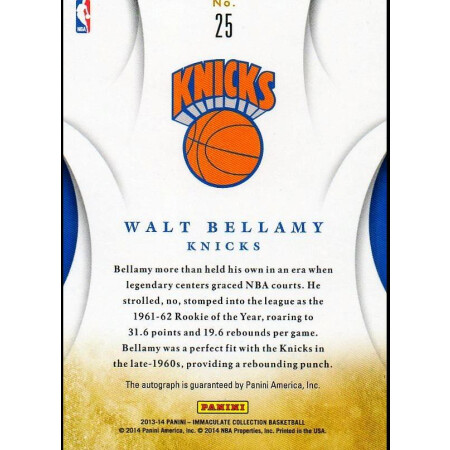 WALT BELLAMY - NY KNICKS - KARTA NBA - KARTA Z AUTOGRAFEM
