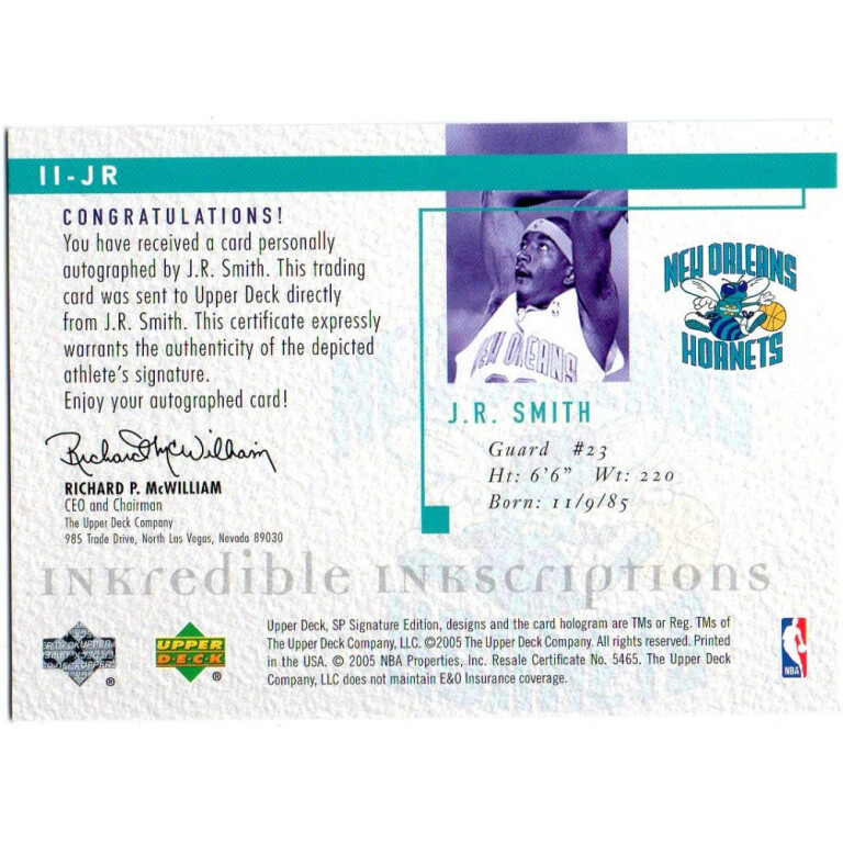 J R Smith Karta Nba Z Autografem Rookie Card Hoops Pl